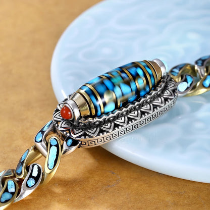 ZenAura – Turquoise Mantra Dzi Bead Bracelet – 20cm (7.9 inch)