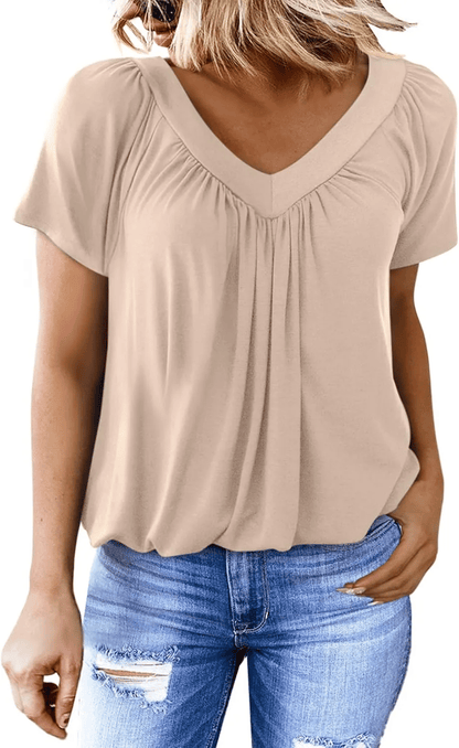 AuraFit | Classic Women’s V-Neck Casual Tee – Apricot / S