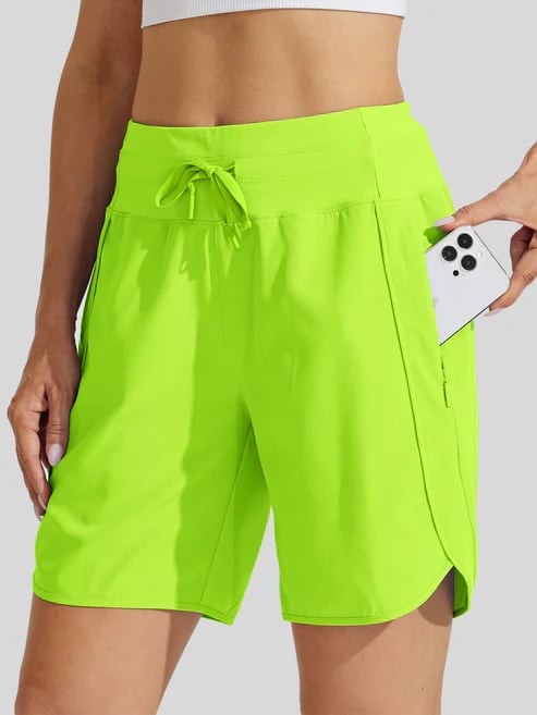 AthletiQ – Women’s Active High Rise Running Shorts – Fluorescent Green / XS