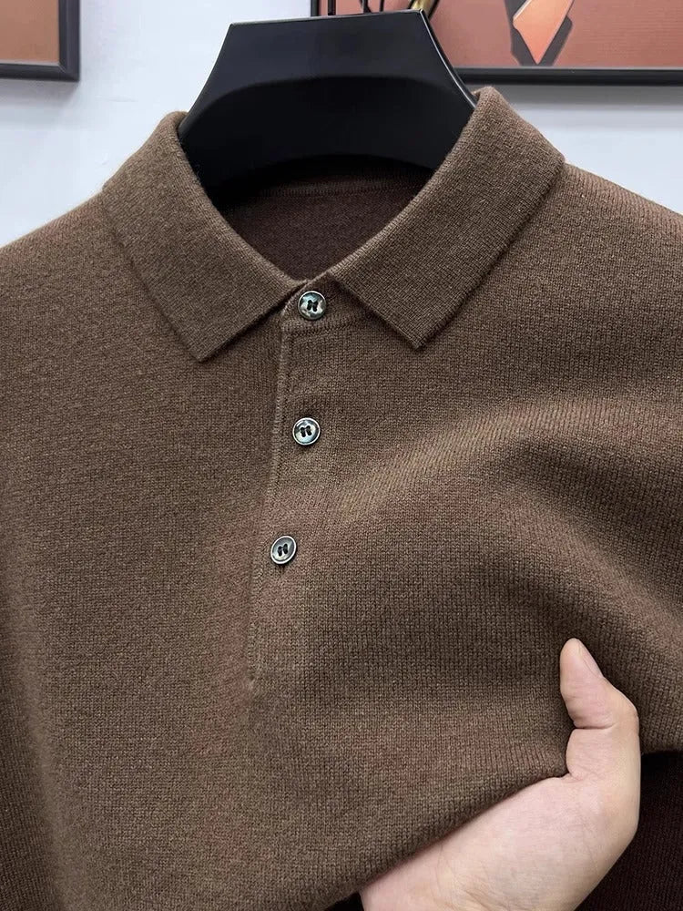 PrestigeKnit – Men's Cashmere Polo Sweater – Coffee / S