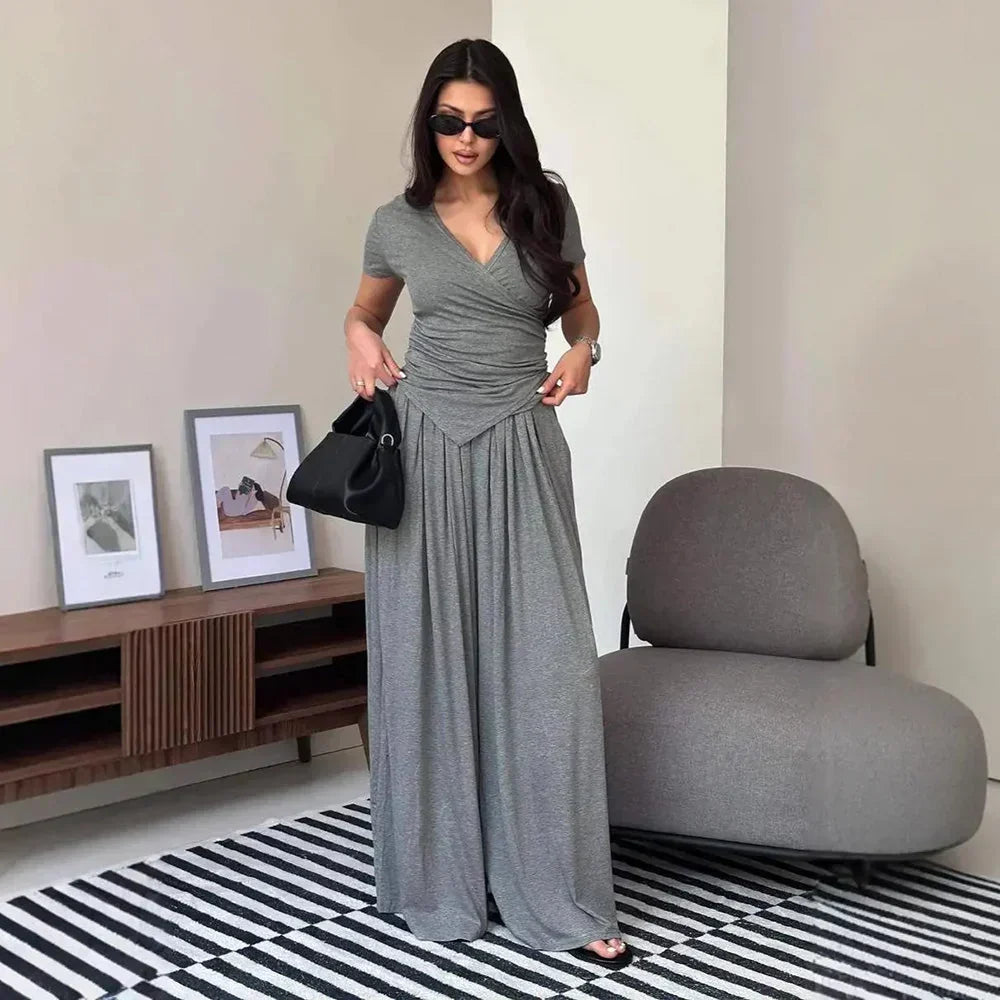 MaisonLuxe – Sophisticated Wrap Top & Wide Leg Pants Set – image 2