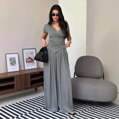MaisonLuxe – Sophisticated Wrap Top & Wide Leg Pants Set – image 2