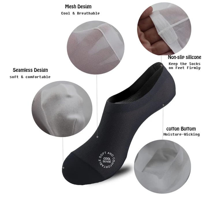 AirCore – Invisible Nylon Comfort Socks – White+Gray+Black+Khaki