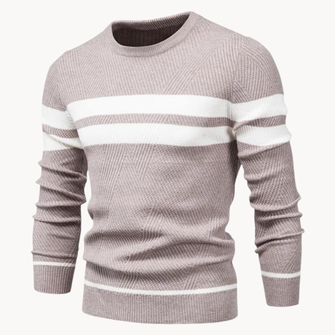Zander Field Stripe Cotton Crewneck – Khaki / S