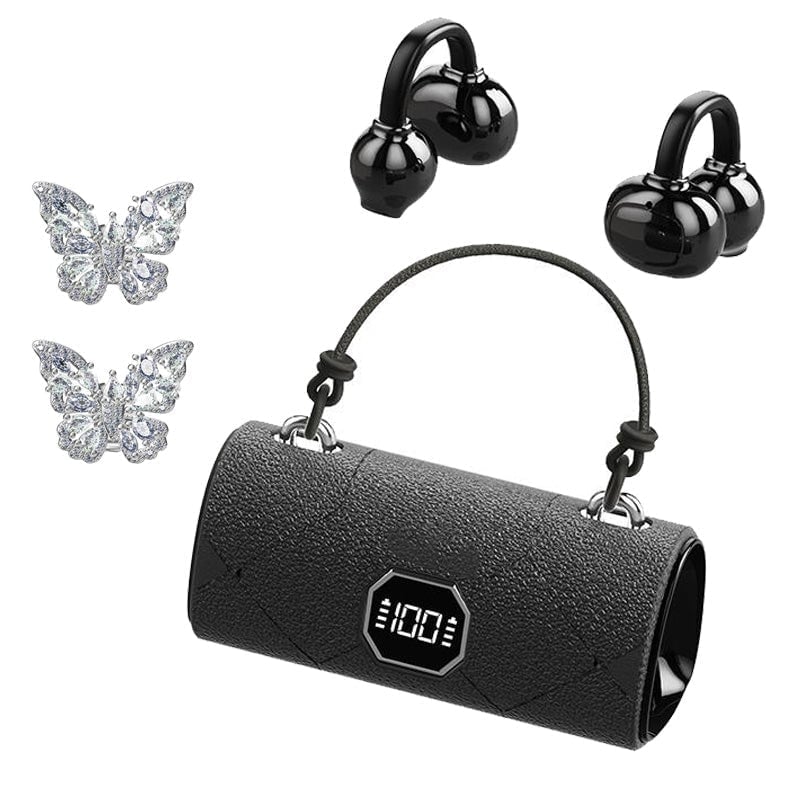 AuraClip – Fashion Clip-On Headphones Secure Fit – headphones+butterfly accessories / black