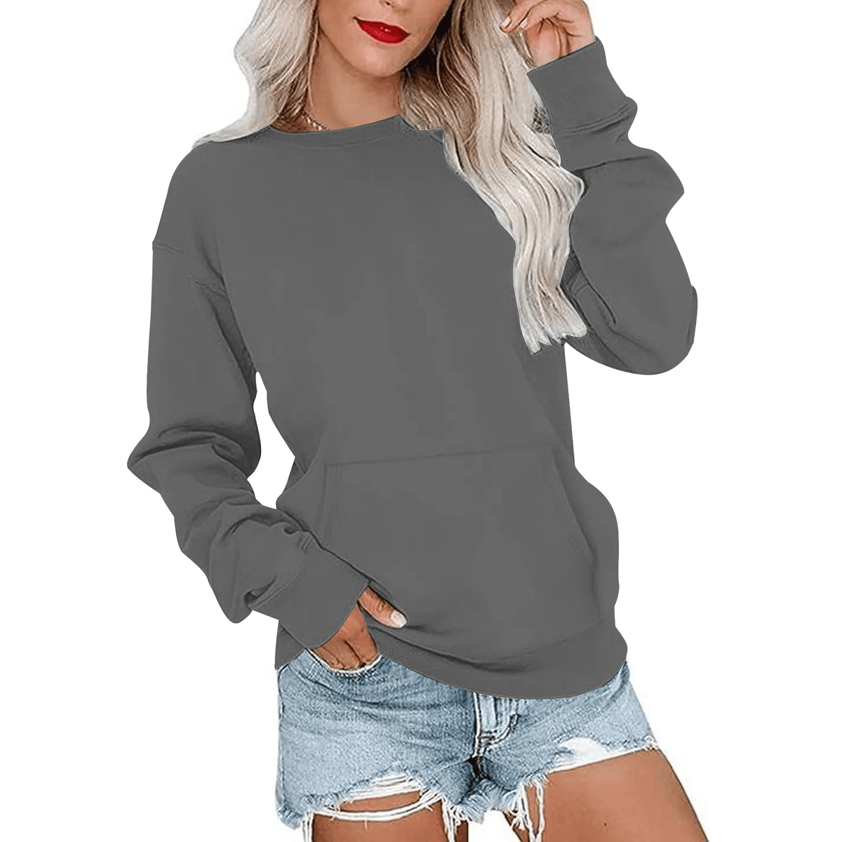 CozyCore – Women’s Crewneck Hoodless Sweatshirt – Gray / S