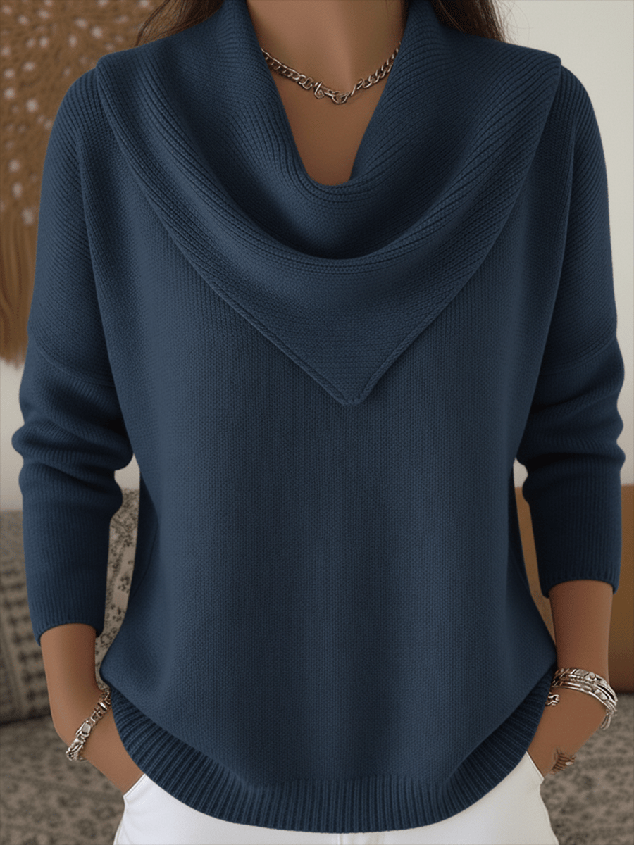 AuraKnit – Triangle Neck Pullover – Navy / XS（US 2)