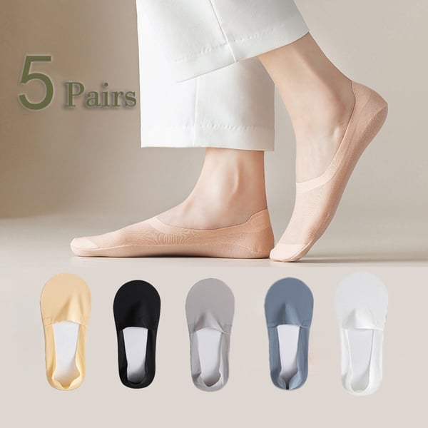 BareStep – Thin No Show Socks – 5 Pairs(Black+Blue+Gray+Skin tone+White） / M（FEMALE 4.5-8/MALE 6-6.5）