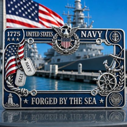 PatriotShield – U.S. Navy Heritage Sea Plate Frame – Car-Truck (Fits 12" × 6" Plate) / Buy 1
