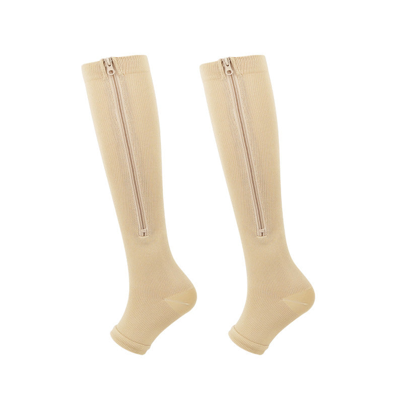 ZipFit – Sports Zipper Compression Socks – Nude / S/M / Open-toe