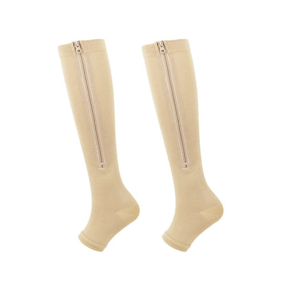 ZipFit – Sports Zipper Compression Socks – Nude / S/M / Open-toe