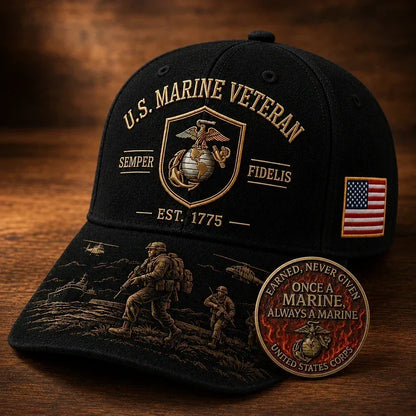 PatriotCrest – faithful Marine Legacy Cap – Black / One Size Fits Most(Adjustable) / Free Honor Coin With Every Cap Purchase