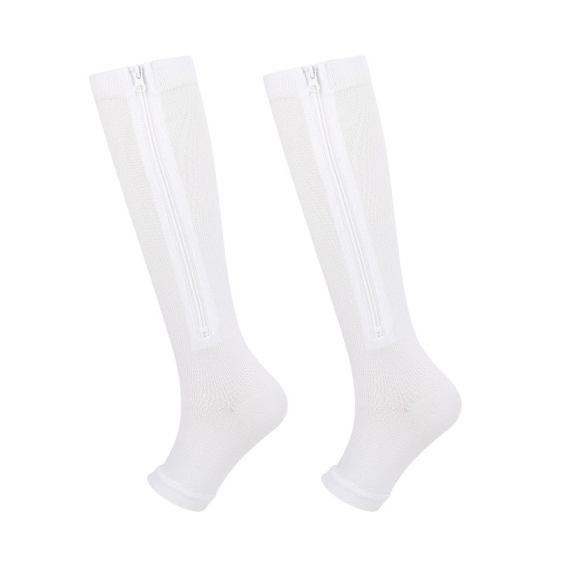 ZipFit – Sports Zipper Compression Socks – white / S/M / Open-toe