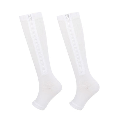 ZipFit – Sports Zipper Compression Socks – white / S/M / Open-toe