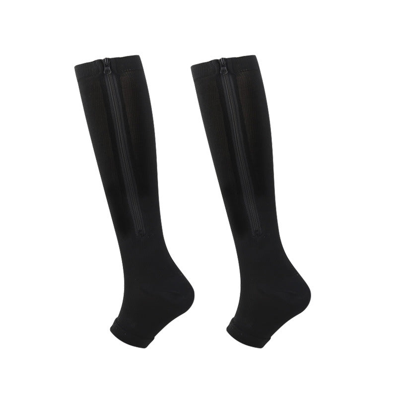 ZipFit – Sports Zipper Compression Socks – Black / S/M / Open-toe