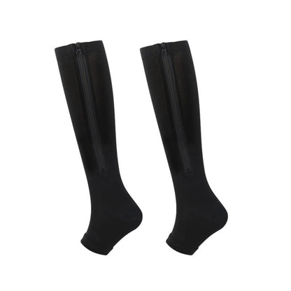 ZipFit – Sports Zipper Compression Socks – Black / S/M / Open-toe