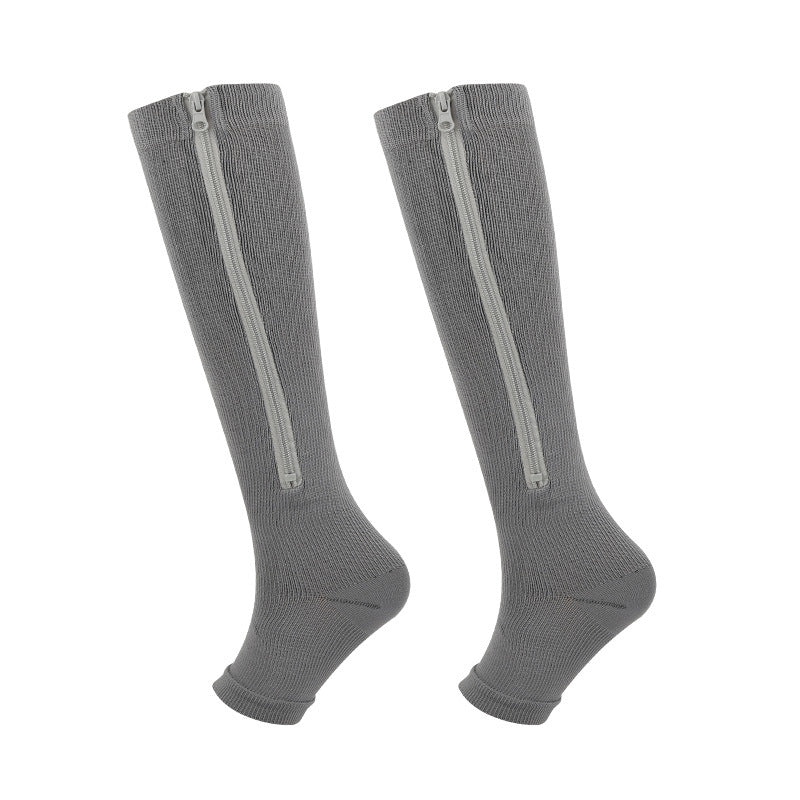ZipFit – Sports Zipper Compression Socks – Gray / S/M / Open-toe