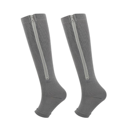 ZipFit – Sports Zipper Compression Socks – Gray / S/M / Open-toe