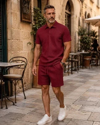 ActiveFlex – Men's Summer Polo Shirt & Shorts Set – Burgundy / S