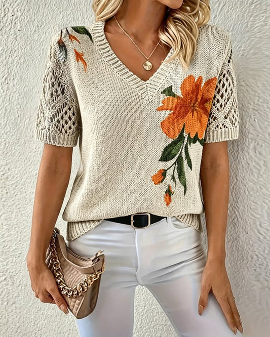 BreezyBelle – Floral Crochet Summer Top – Orange / S / Buy 1