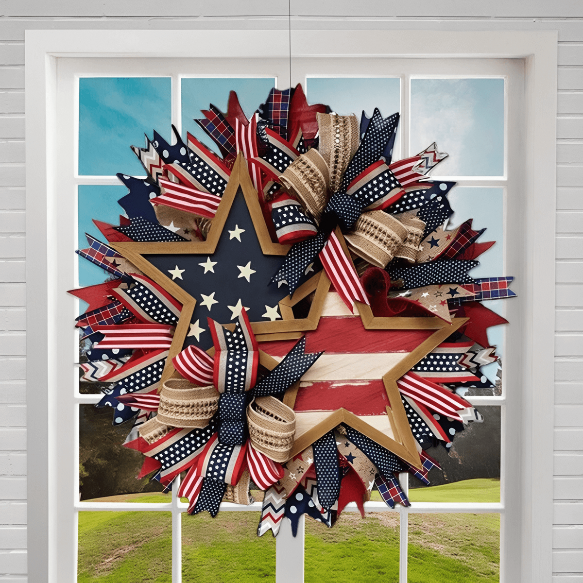 MemoryBloom – Elegant Memory Wreath Honoring Special Moments – Patriotic Star Wreath / Buy 1