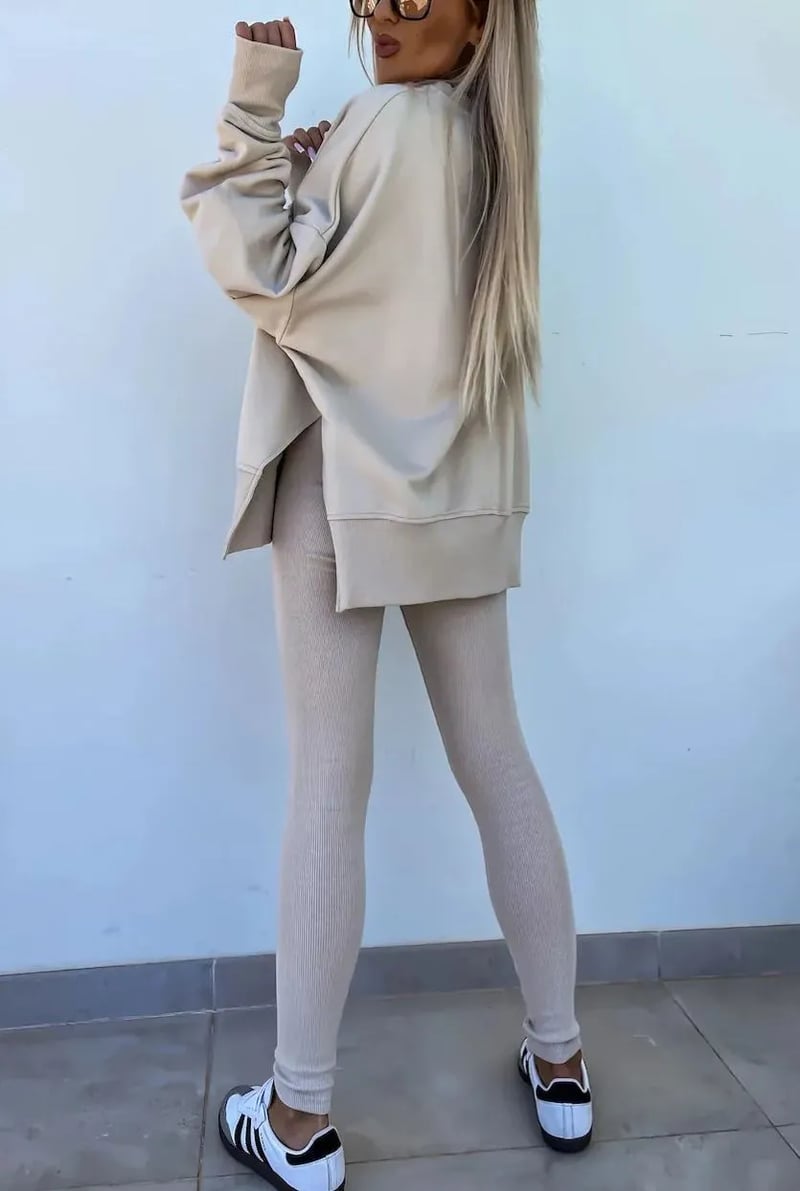 SoftEase – Comfy Slit Sweatshirt Two-Piece Set – image 3