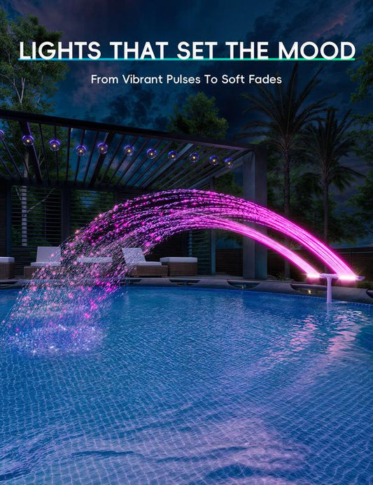 GlowRipple – Remote Controlled Solar Fountain for Pool Ambiance – Solar colored lights + double-layer adapter