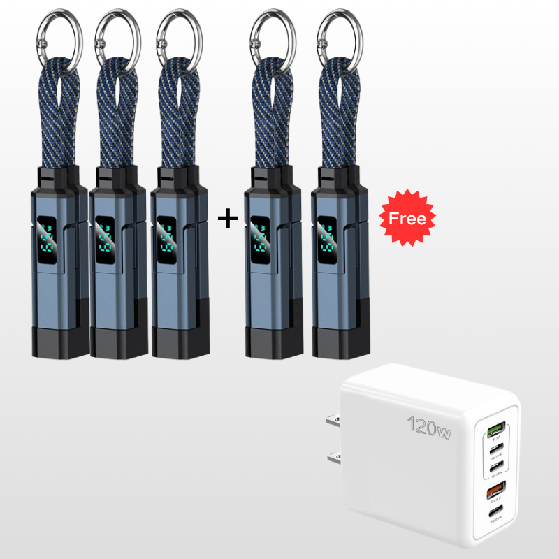VoltFlex – Digital Display Fast Charge Cable – Blue / 5 Pieces ⌛ Buy 3，Get 2 Free / 4-in-1 Charging Cable with Digital Display + Multi-Port Fast Charger