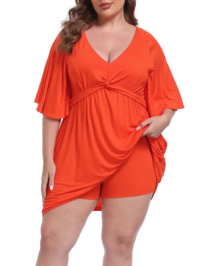 CurvaBelle – Plus Size Romper Dress – Orange-red / XS