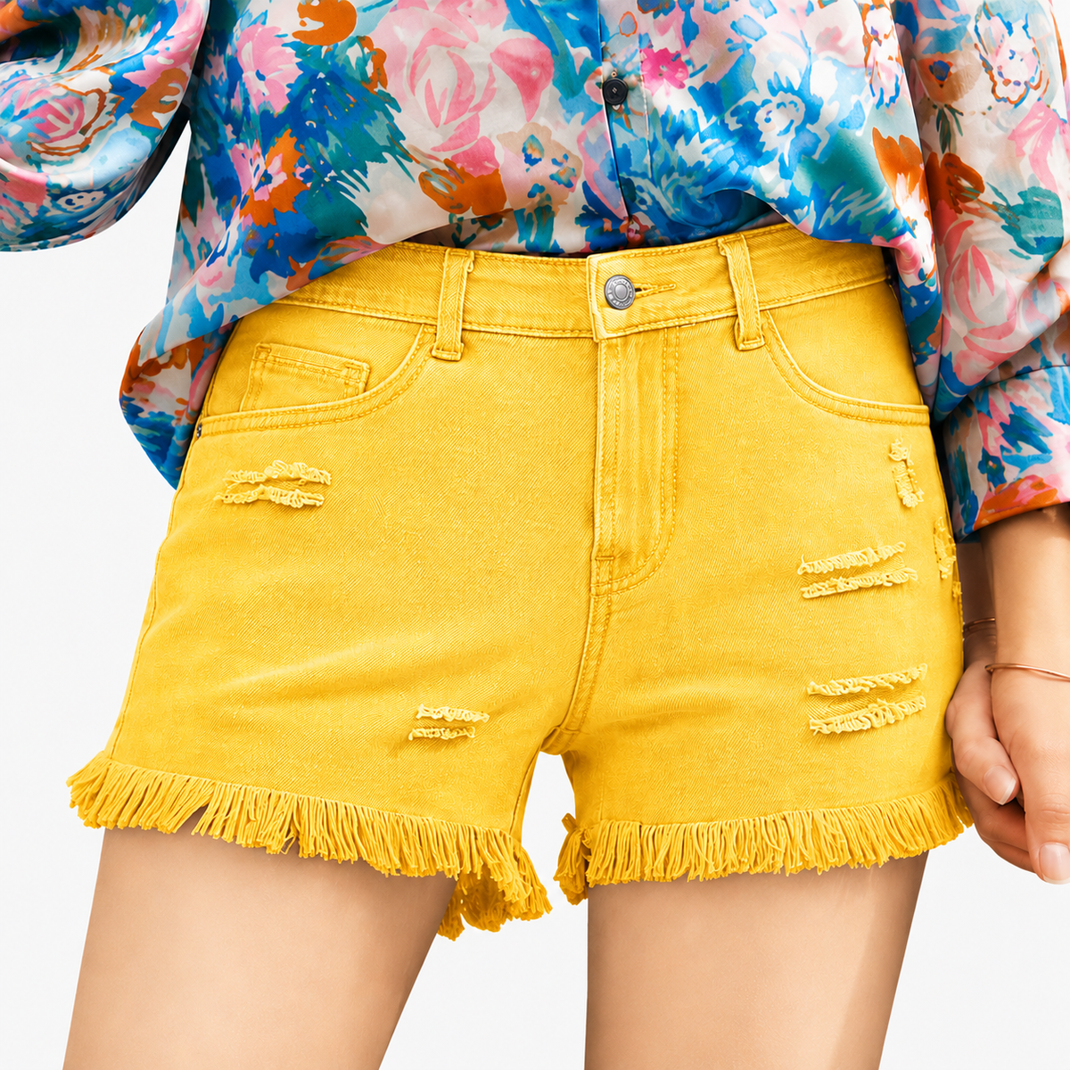 UrbanEase – Women’s Casual Denim Shorts – Yellow / XS