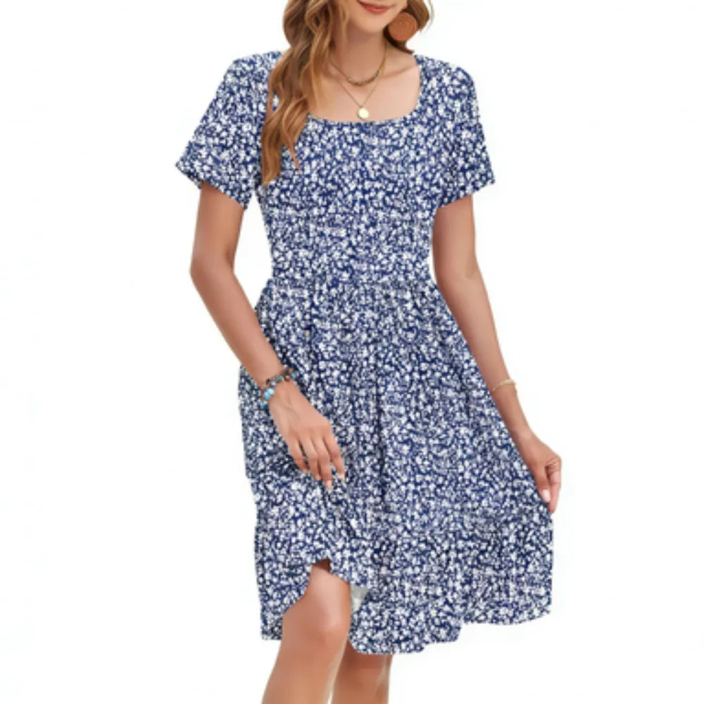 LunaFlora – Elegant Floral Sundress for Women – Blue / XS
