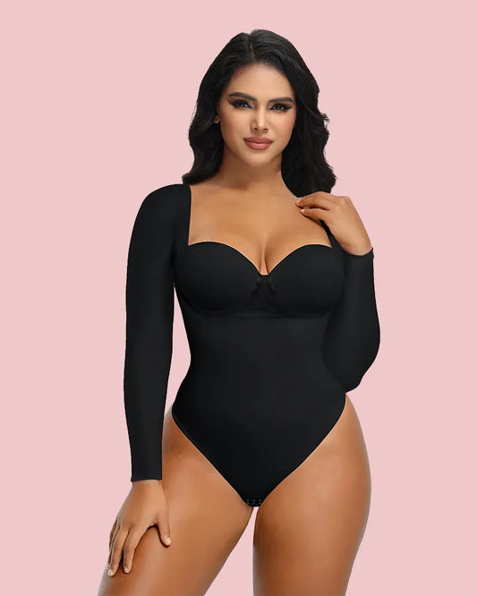 CurveLuxe – Back Lace-Up Seamless Thong Bodysuit – Black / XS