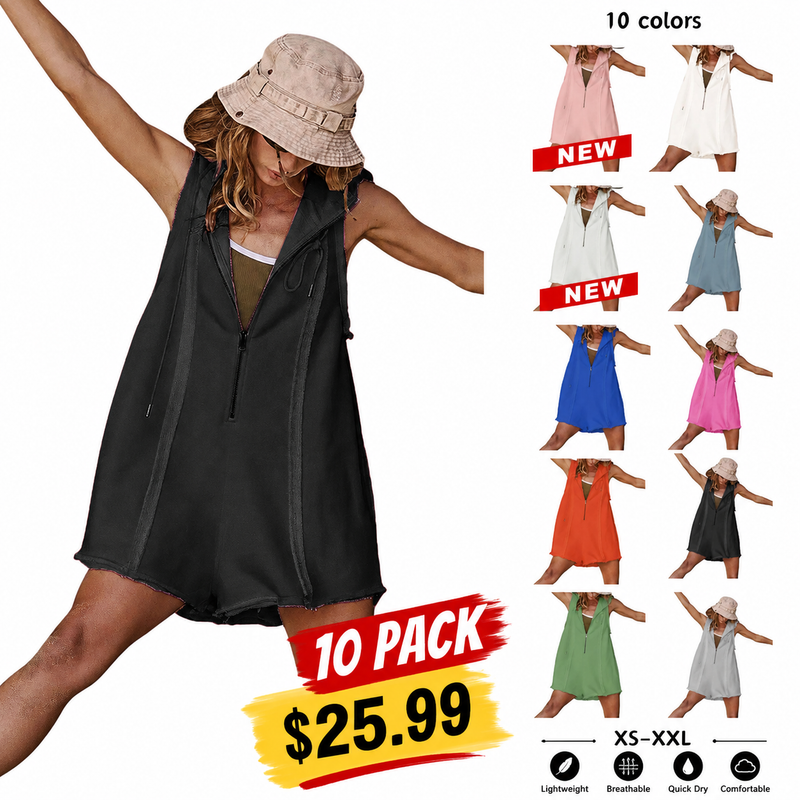 ActiveEase – Half-Zip Hooded Summer Romper – 5 PACK A $18.99 / XS