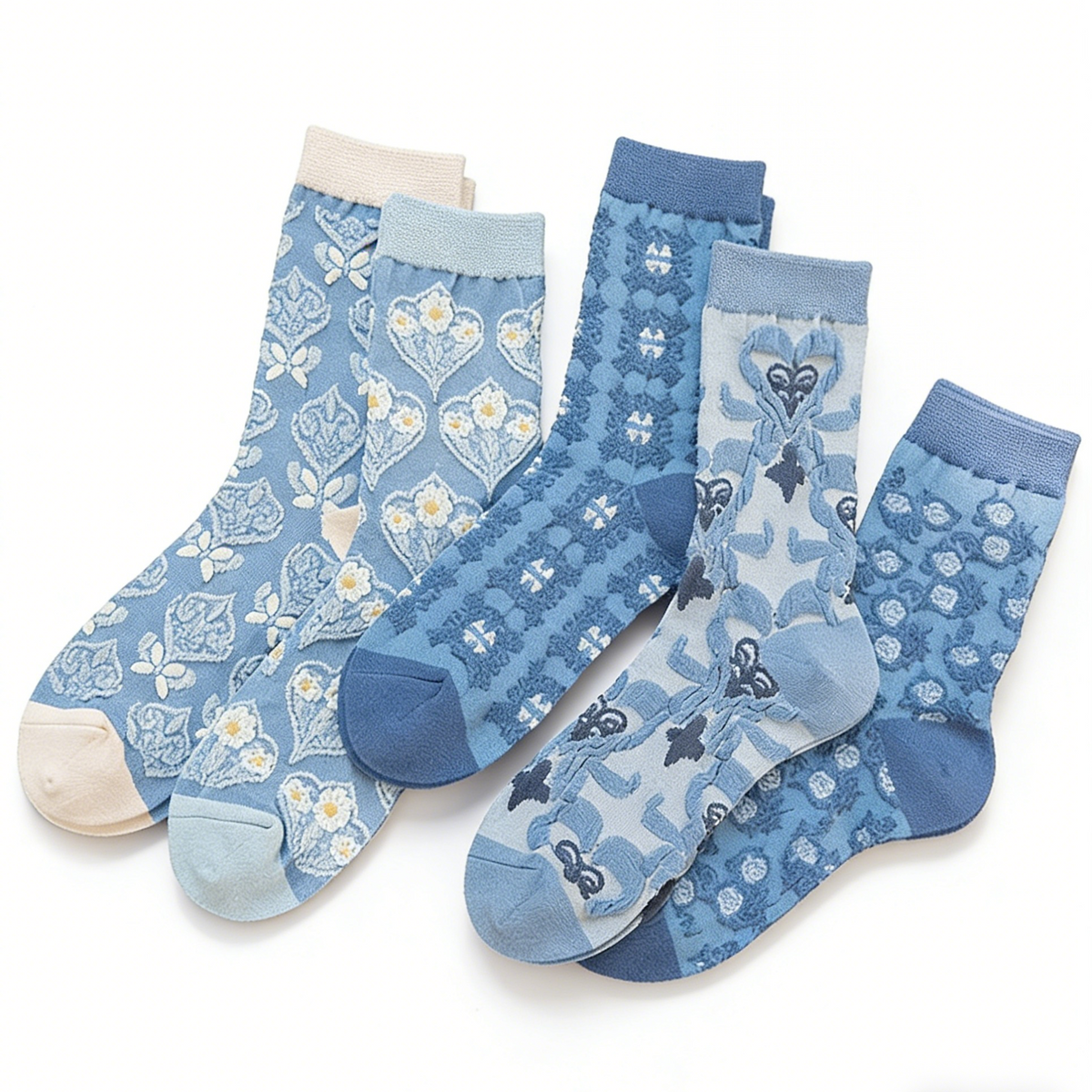 LumeFlora – Soft Cotton Embroidered Flower Socks – Blue