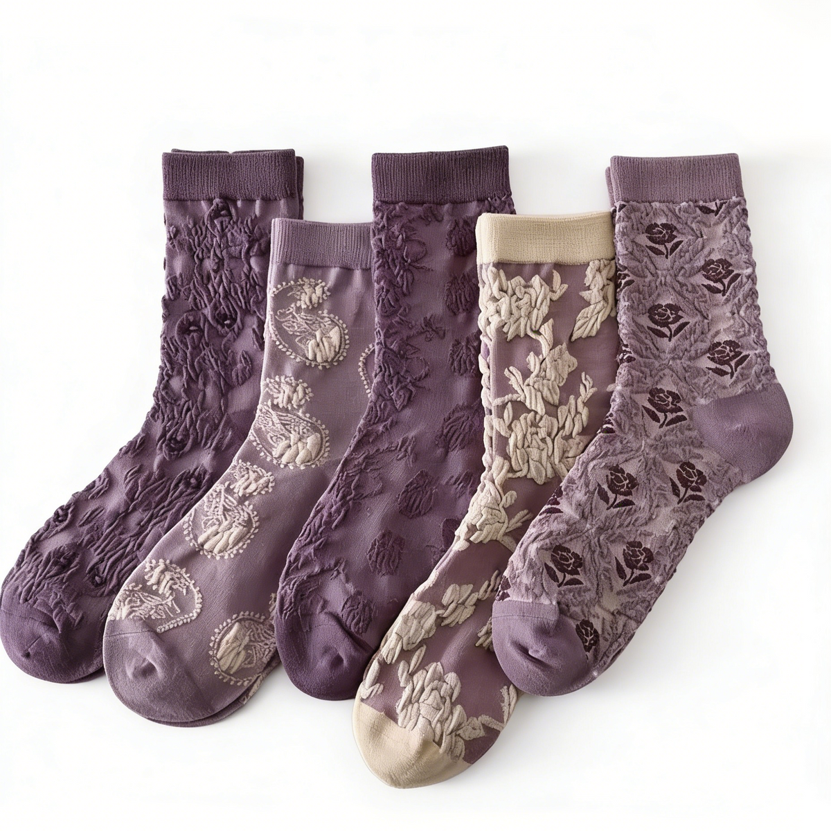 LumeFlora – Soft Cotton Embroidered Flower Socks – Purple