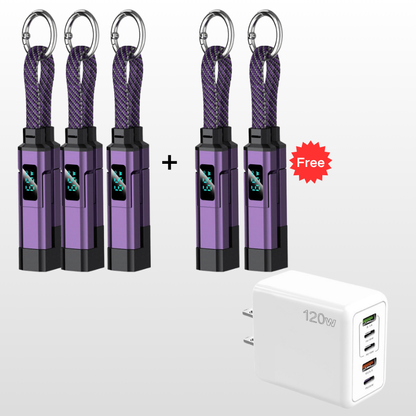 VoltFlex – Digital Display Fast Charge Cable – Purple / 5 Pieces ⌛ Buy 3，Get 2 Free / 4-in-1 Charging Cable with Digital Display + Multi-Port Fast Charger