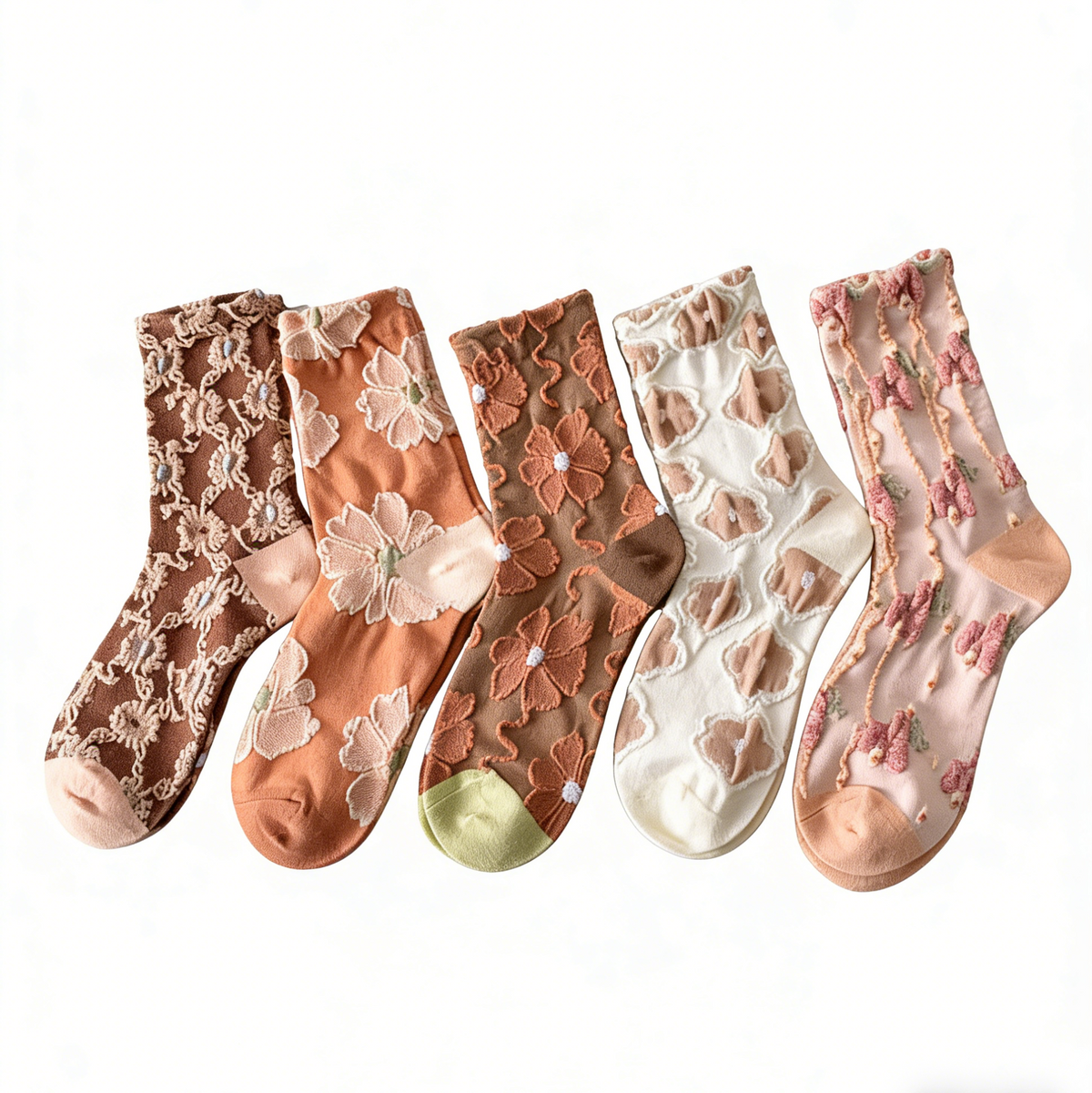 LumeFlora – Soft Cotton Embroidered Flower Socks – Orange