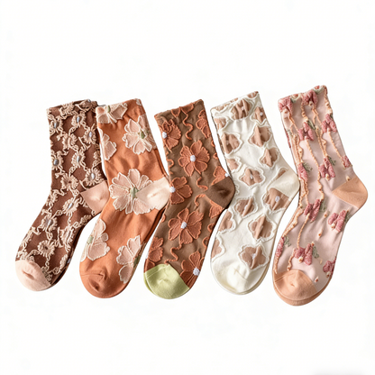 LumeFlora – Soft Cotton Embroidered Flower Socks – Orange