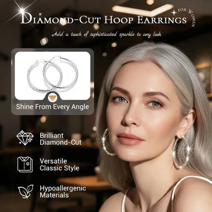 LumiLuxe – Brilliant Diamond Cut Hoop Earrings – Silver / Buy 1 Get 1 Free (2 Pairs)