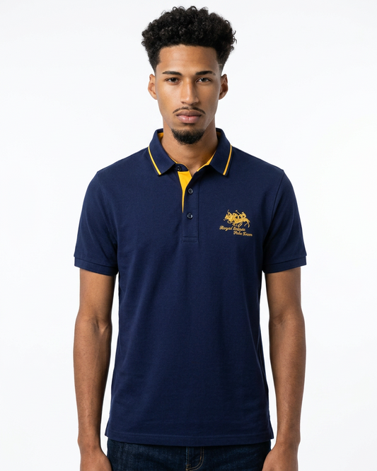 Belgavi — Embroidered Polo Shirt with Contrast Trim – NAVY / M