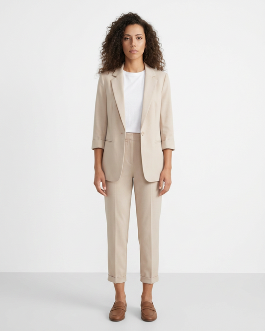 SuitLine — Women's Blazer and Cropped Pants Set – Beige / XS