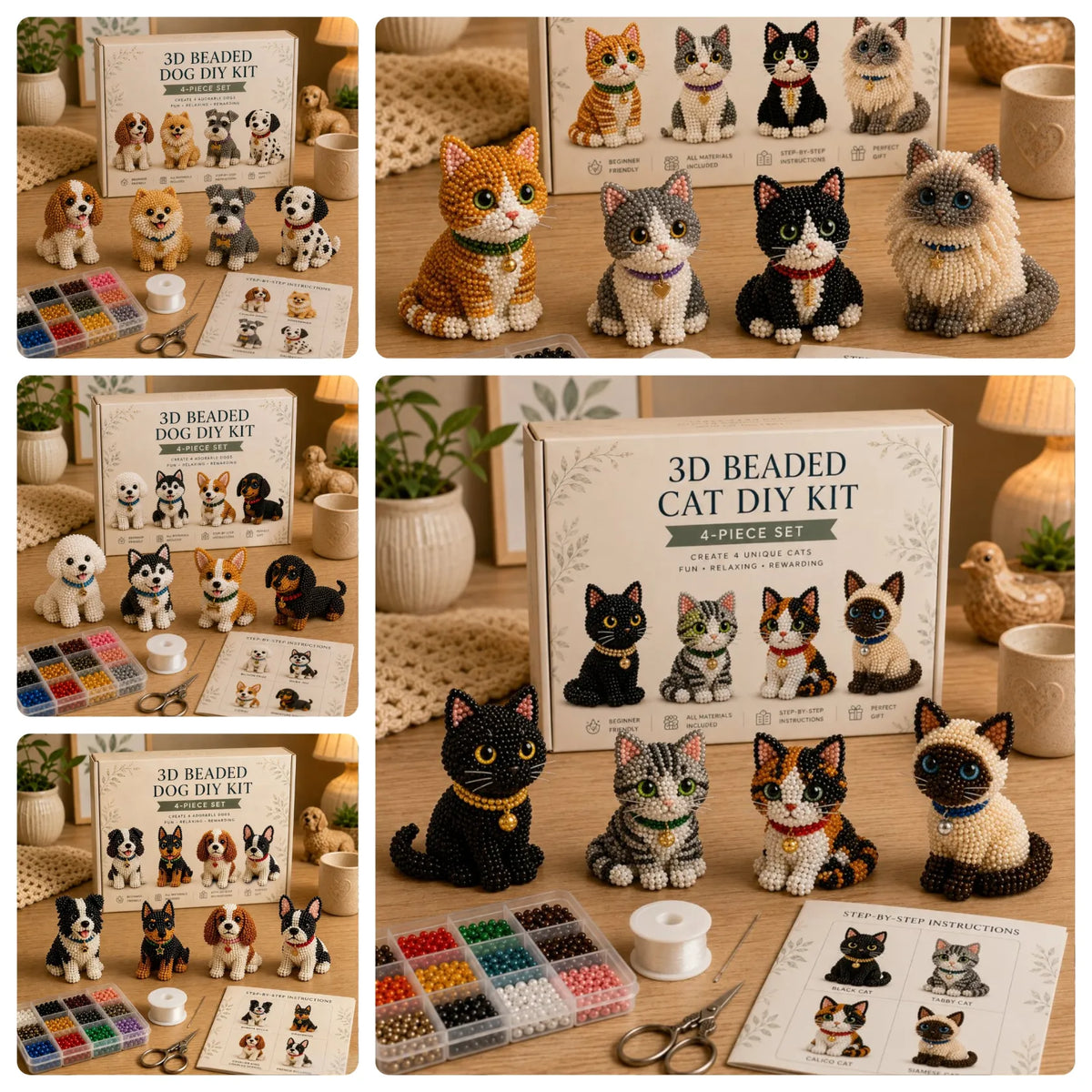 PawCraft – 3D Beaded Pet DIY Kit – Complete 5-Piece Set （Free Shipping）