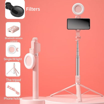 BrightCapture – Selfie Stick & Tripod Combo – Pink / Single Fill Light+Filter
