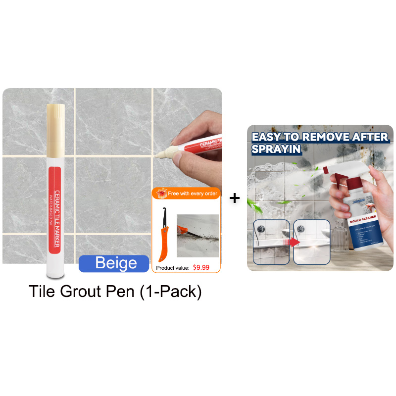 Anti-Mould & Waterproof Joint Pen for Ceramic Tiles! – Beige / Without Mold Remover Spray / Place an order and receive a grout tool worth 9.99＄ for free