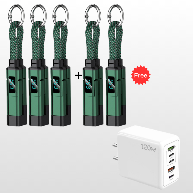 VoltFlex – Digital Display Fast Charge Cable – Green / 5 Pieces ⌛ Buy 3，Get 2 Free / 4-in-1 Charging Cable with Digital Display + Multi-Port Fast Charger