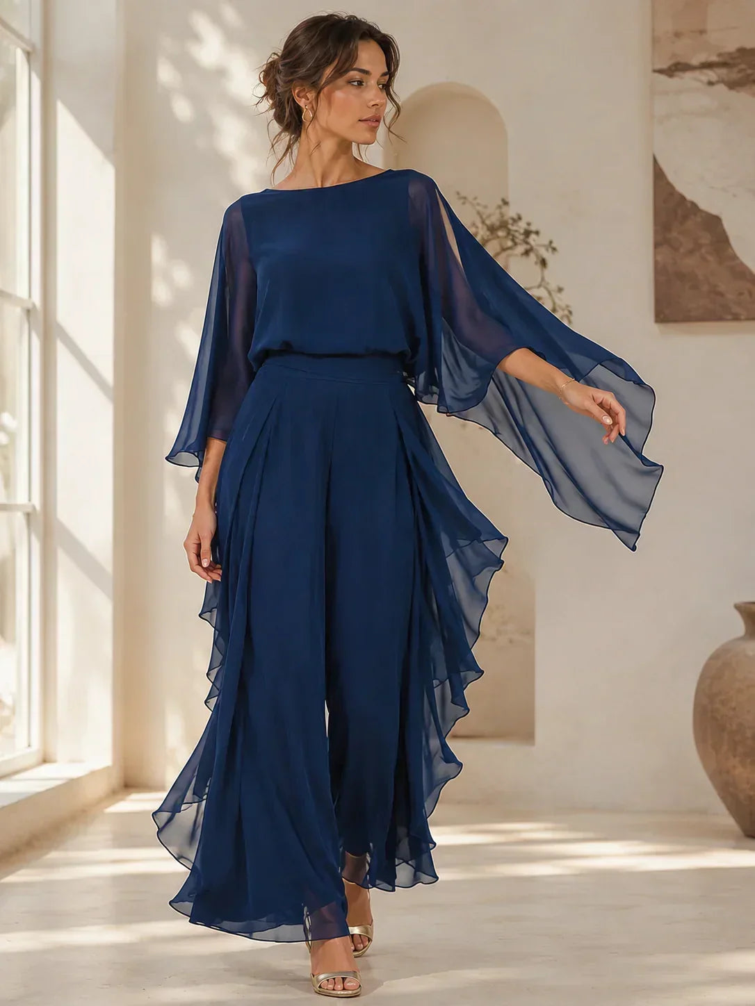 GraceLuxe – Elegant Chiffon Outfit Pants Set – image 4