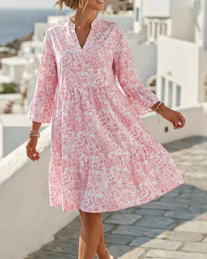 BloomLayer – Floral Tiered V-Neck Dress – Pink / US4(S)
