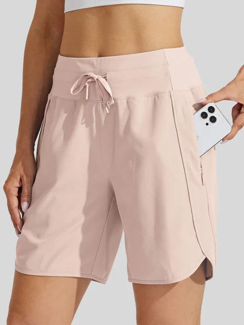 AthletiQ – Women’s Active High Rise Running Shorts – Light Pink / XS