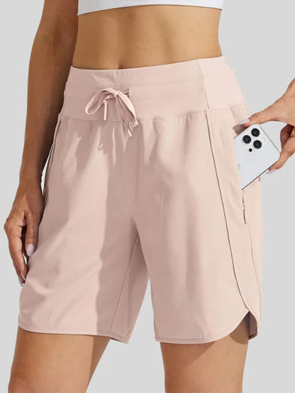 AthletiQ – Women’s Active High Rise Running Shorts – Light Pink / XS