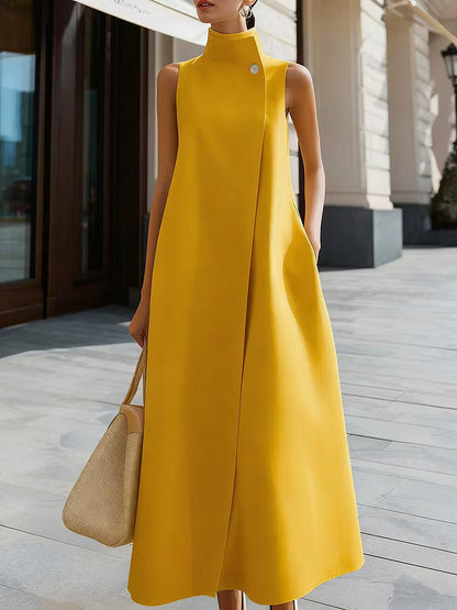 LinenBloom – Sleeveless Casual Cotton Linen Dress – Yellow